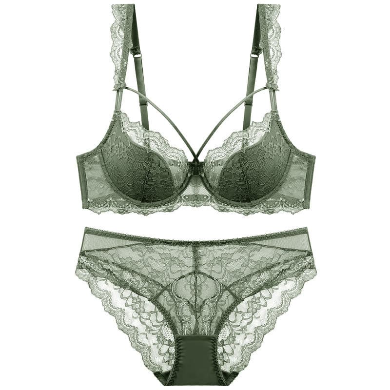 European and American Sexy Lace Underwear Women's Thin Cotton Large Bust Small Comfortable Breathable Push-up Plus Size Bra Set