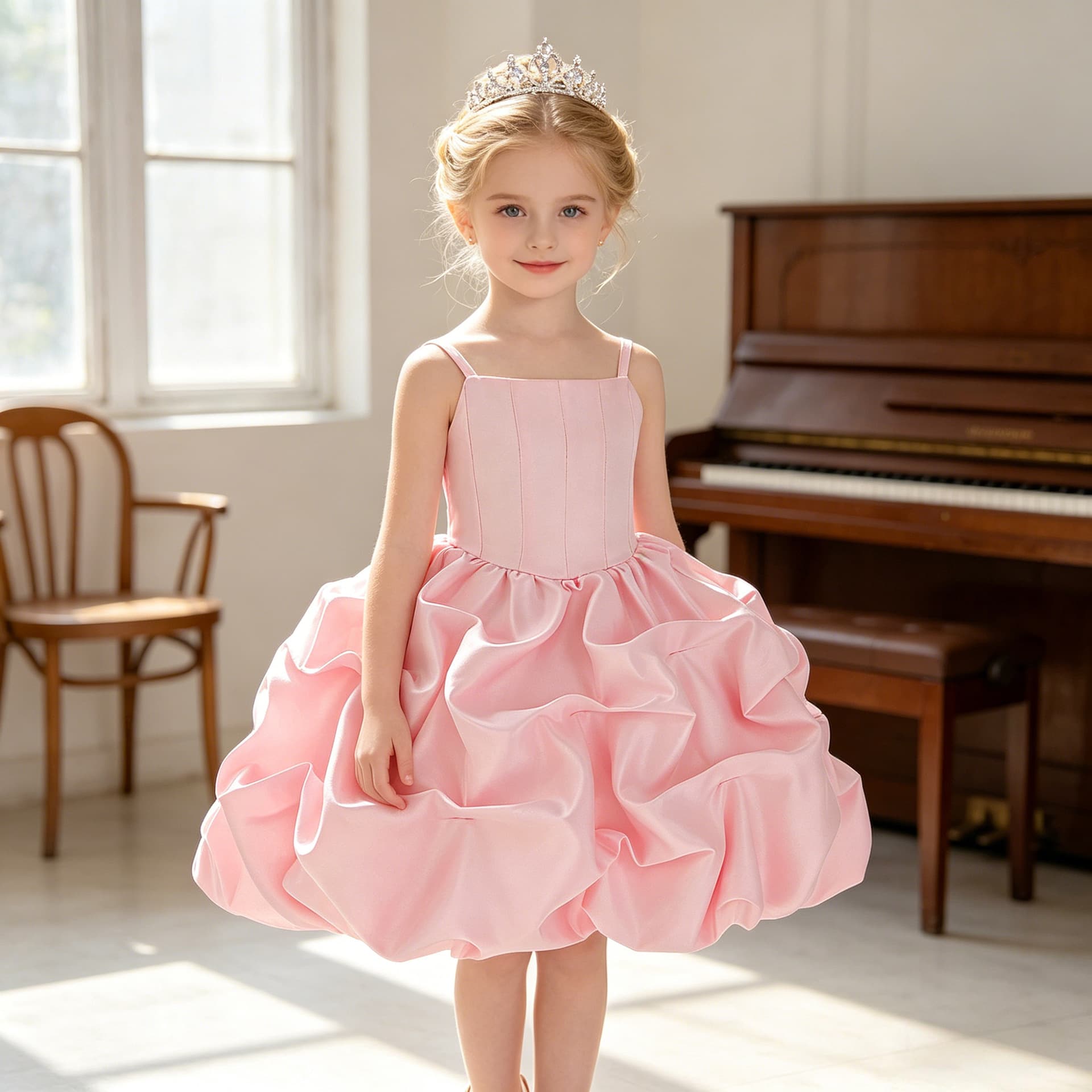 Girls' Performance Dress with Beaded Satin Tutu Party Evening Gown Princess Dress Flower Girl Dress