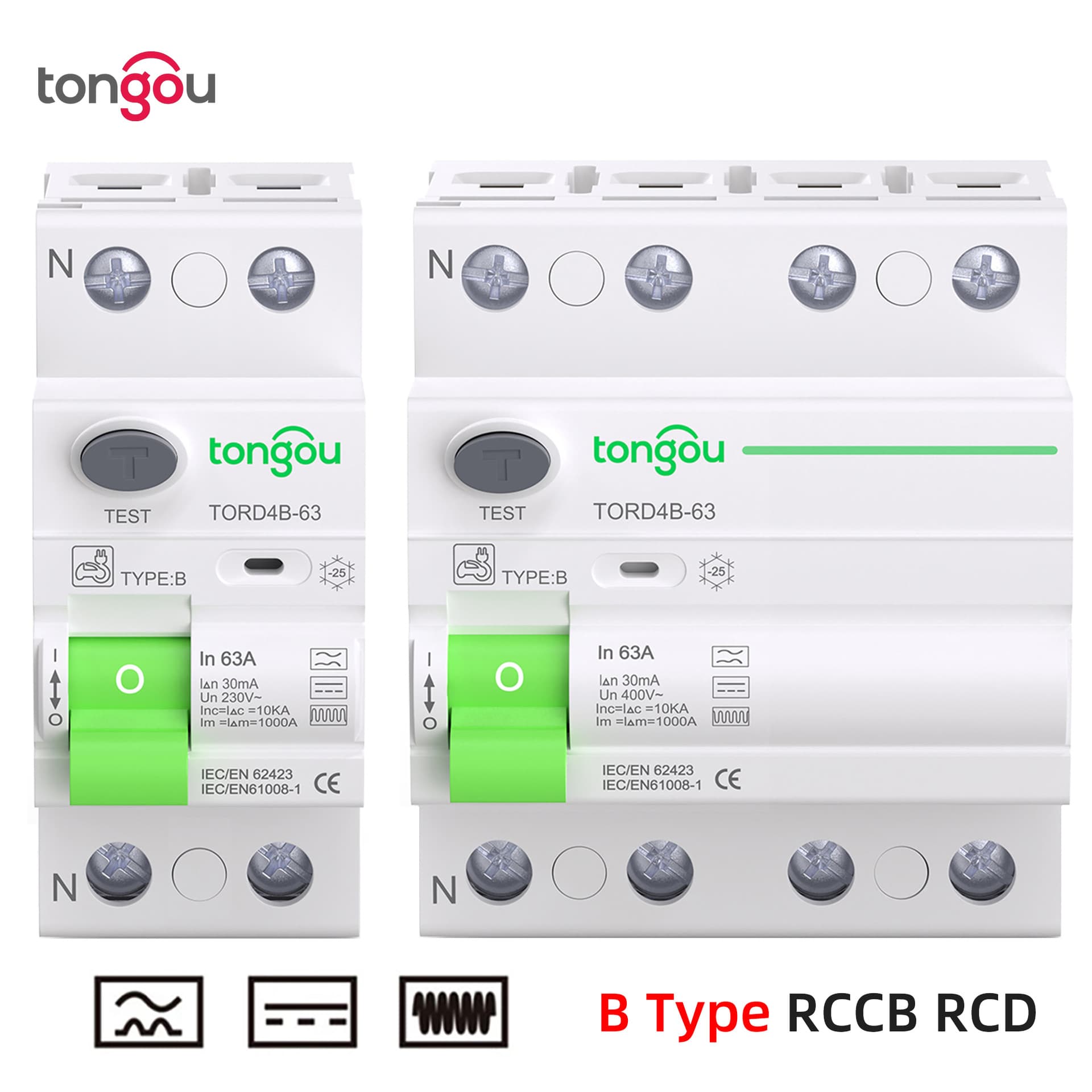 Type B Leakage Circuit Breaker 2P/4P 63A Suitable for Photovoltaic Charging Piles RCCB DC EV Cross-Border
