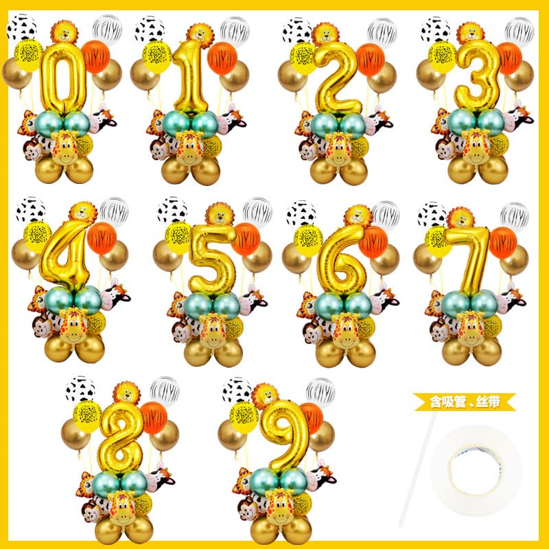 New Forest Animal Party Balloon Set with Number Aluminum Mold Balloon Column Birthday Decoration