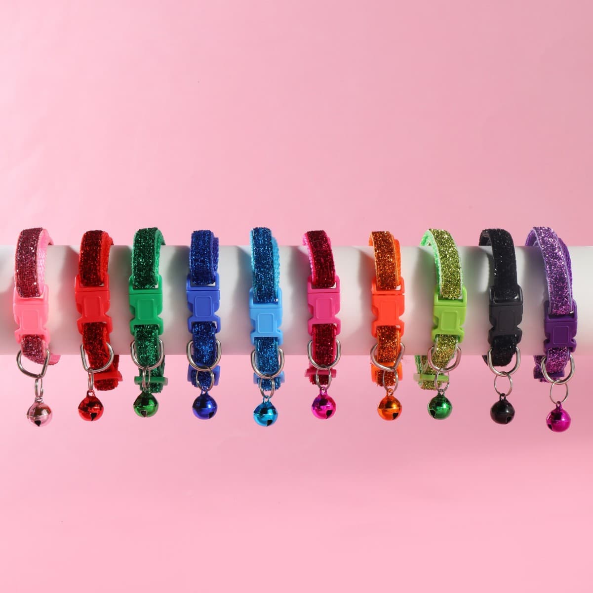 Pet Supplies Colorful Powder 1.0 Patch Bell Collar for Dogs and Cats, Glitter Bowknot with Jingle Bell
