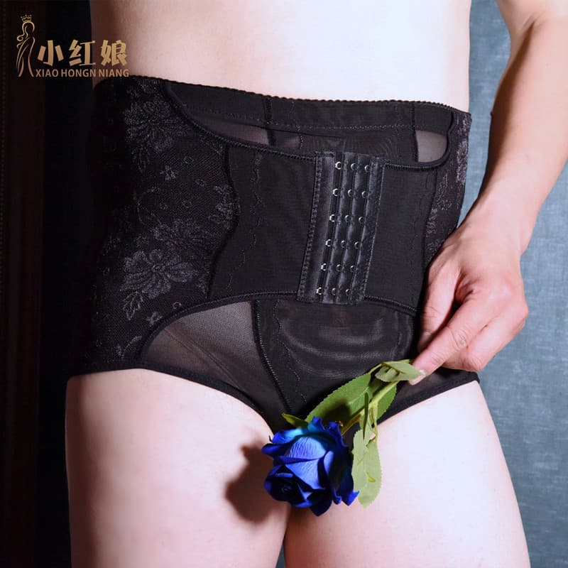 Men's slimming underwear, waist-cinching briefs, sexy strap, thin high-waisted mesh lace triangle shapewear.