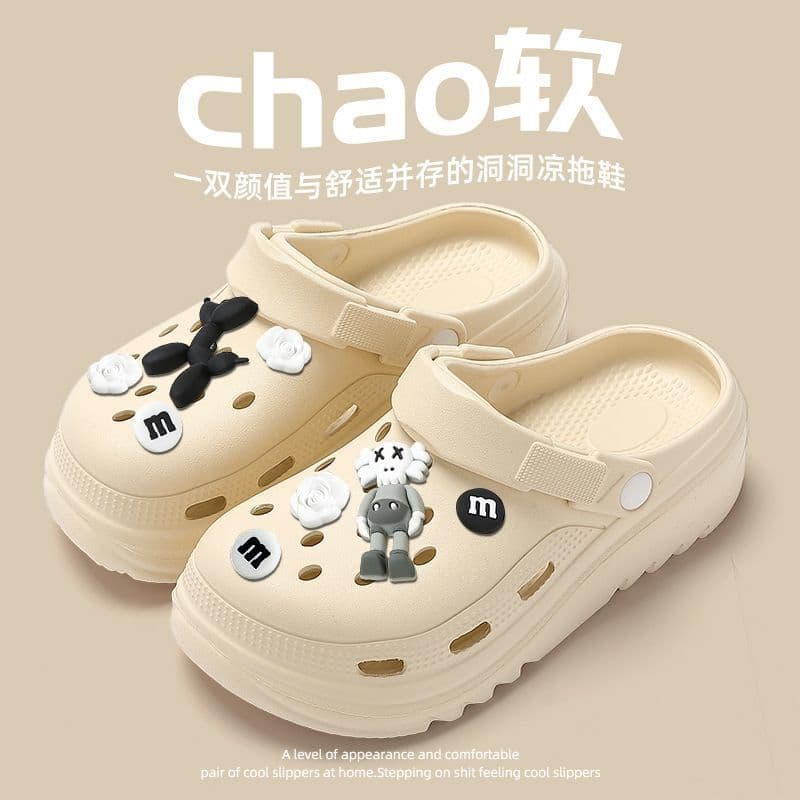 Couples Perforated Shoes Thick Sole Women's 2025 New Summer Outdoor Wear Anti-Slip Odor-Resistant Beach Closed-Toe EVA Sandals