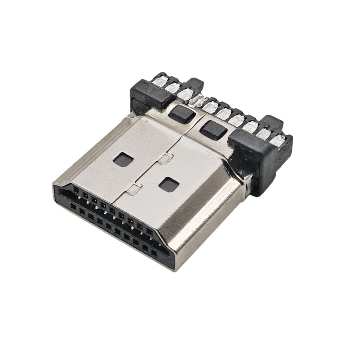 Factory direct sales of HDMI 20P solderable wire-bonded, nickel-plated, flame-retardant plastic high-definition male connectors. Wholesale.