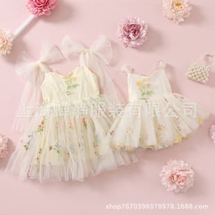 Sisters Girls Dress Baby Romper Summer Sweet Style Embroidered Tulle Dress Twins Matching Outfits