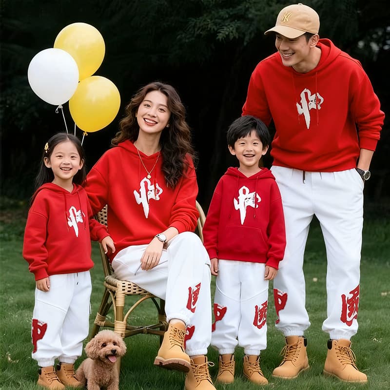 China Winter Family Matching Set for Three or Four People Kids and Adults Hoodie Sweatshirt Two-Piece Family Same Style