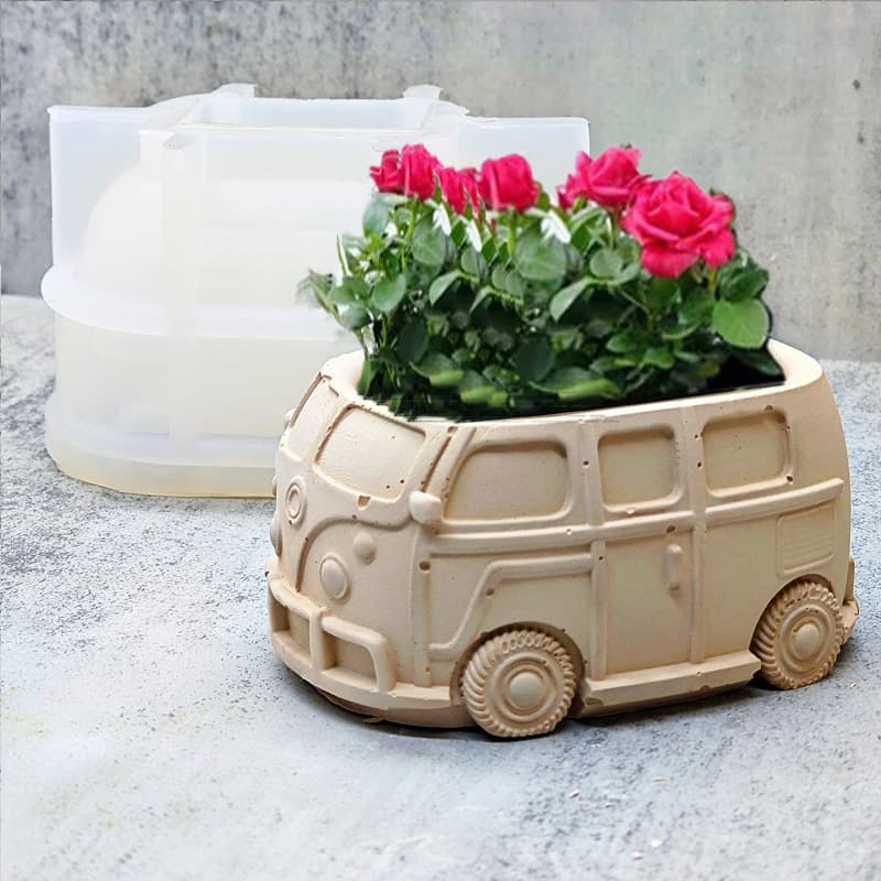 Creative Retro Bus Succulent Planter Silicone Mold DIY Handmade Plaster Concrete Resin Mold
