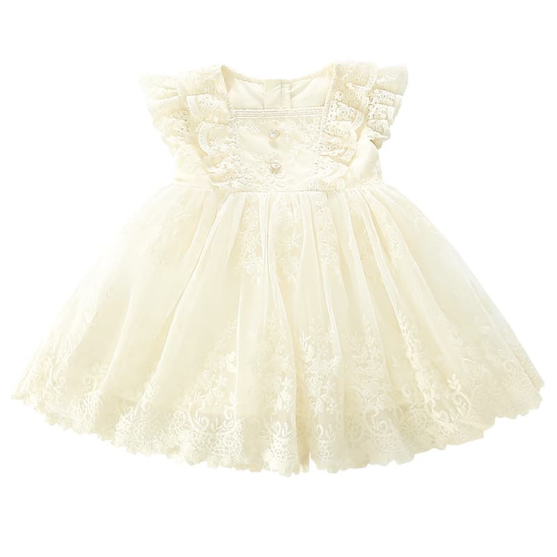 Children's Summer Lace Dress 2026 New Style Girls' Fashionable Princess Dress for Toddlers and Kids White Tulle Skirt