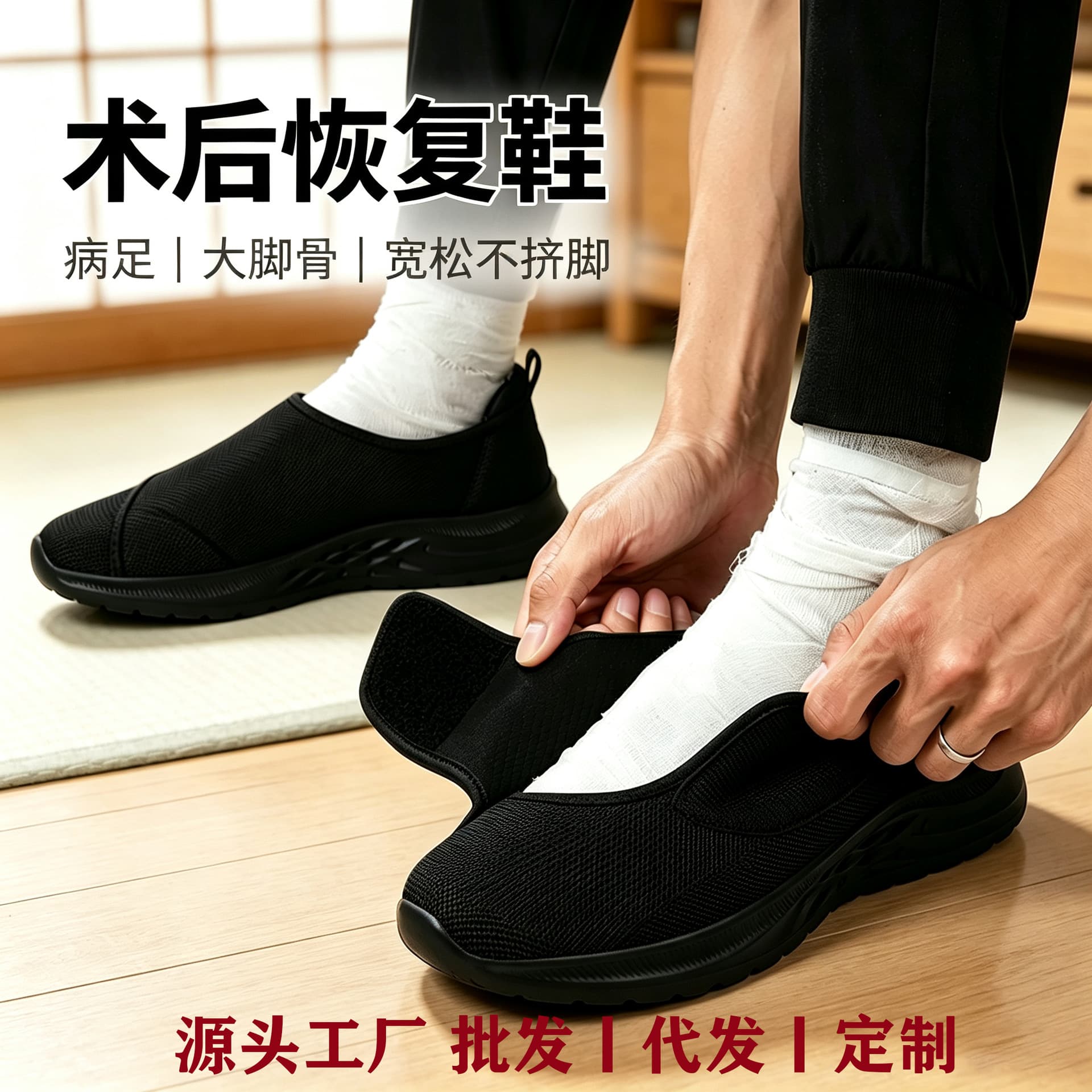 Summer Post-Surgery Recovery Shoes for Men and Women, Comfortable Breathable Wide Plus Size for Swollen Feet, Gout, Non-Slip Soft Sole Elderly Shoes