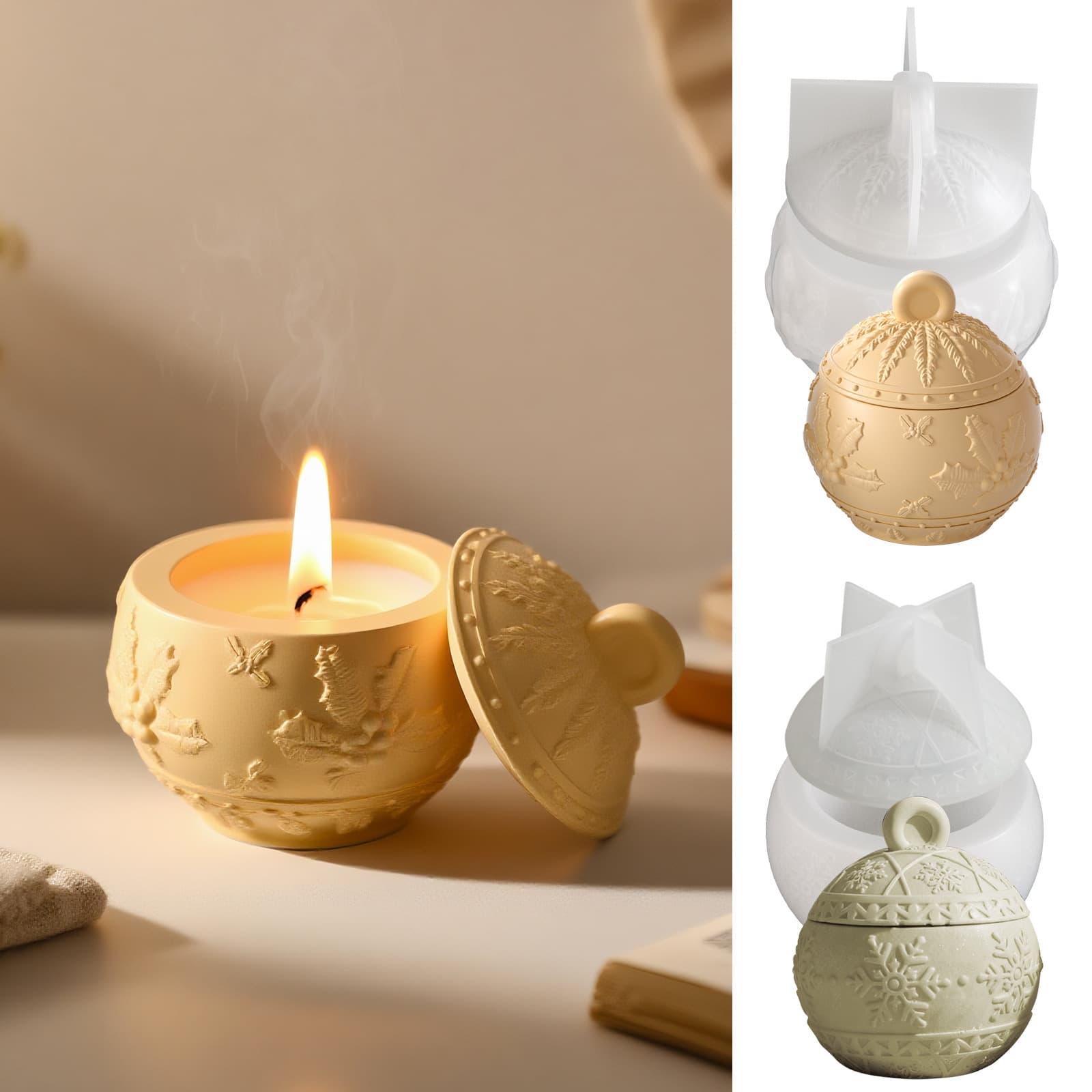 Cross-border DIY Resin Embossed Berry Christmas Snowflake Alabaster Cup Aromatherapy Resin Mirror Candle Cup Silicone Mold