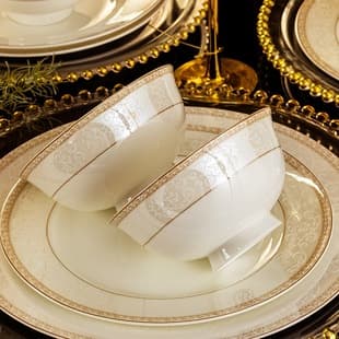 Wholesale Ceramic Bowls and Plates Jingdezhen Bone China Dinnerware Set, Customizable Combination, Household Rice Bowl, Soup Noodle Bowl