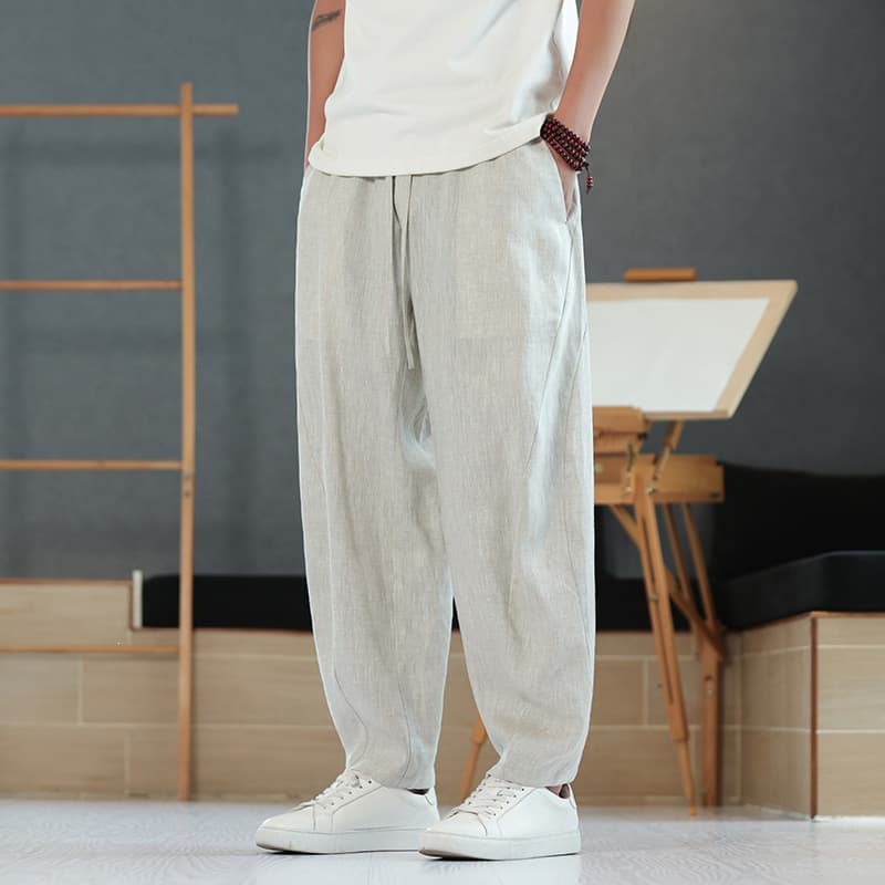 2026 Linen Casual Pants for Men Summer Thin Chinese Style Three-Dimensional Nine-Point Harem Pants Straight Carrot Pants