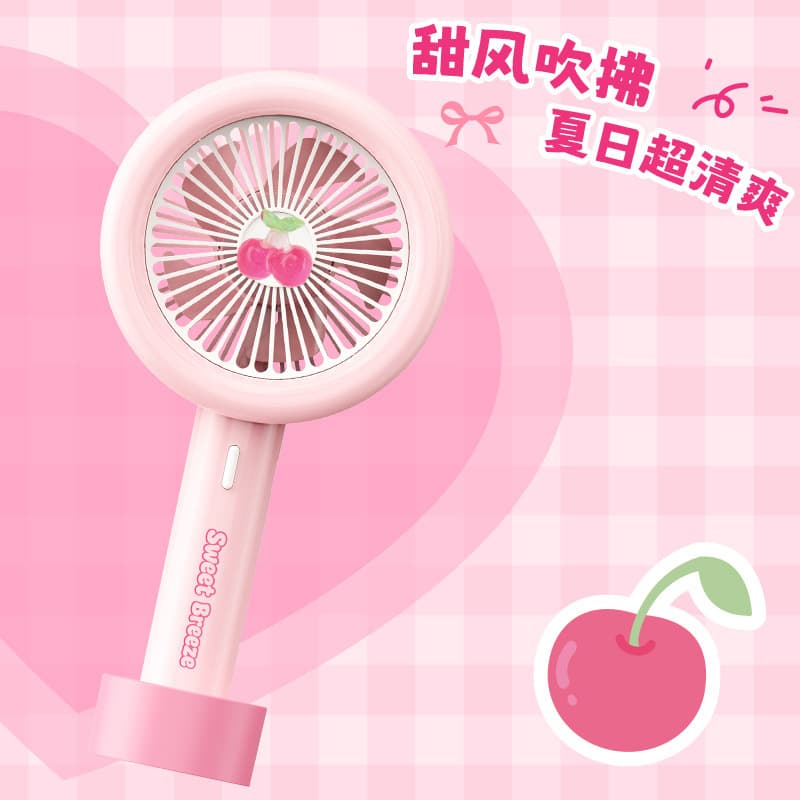 New Cartoon Cherry Handheld Mini Fan USB Rechargeable High Appearance Portable Outdoor Strong Wind Electric Fan