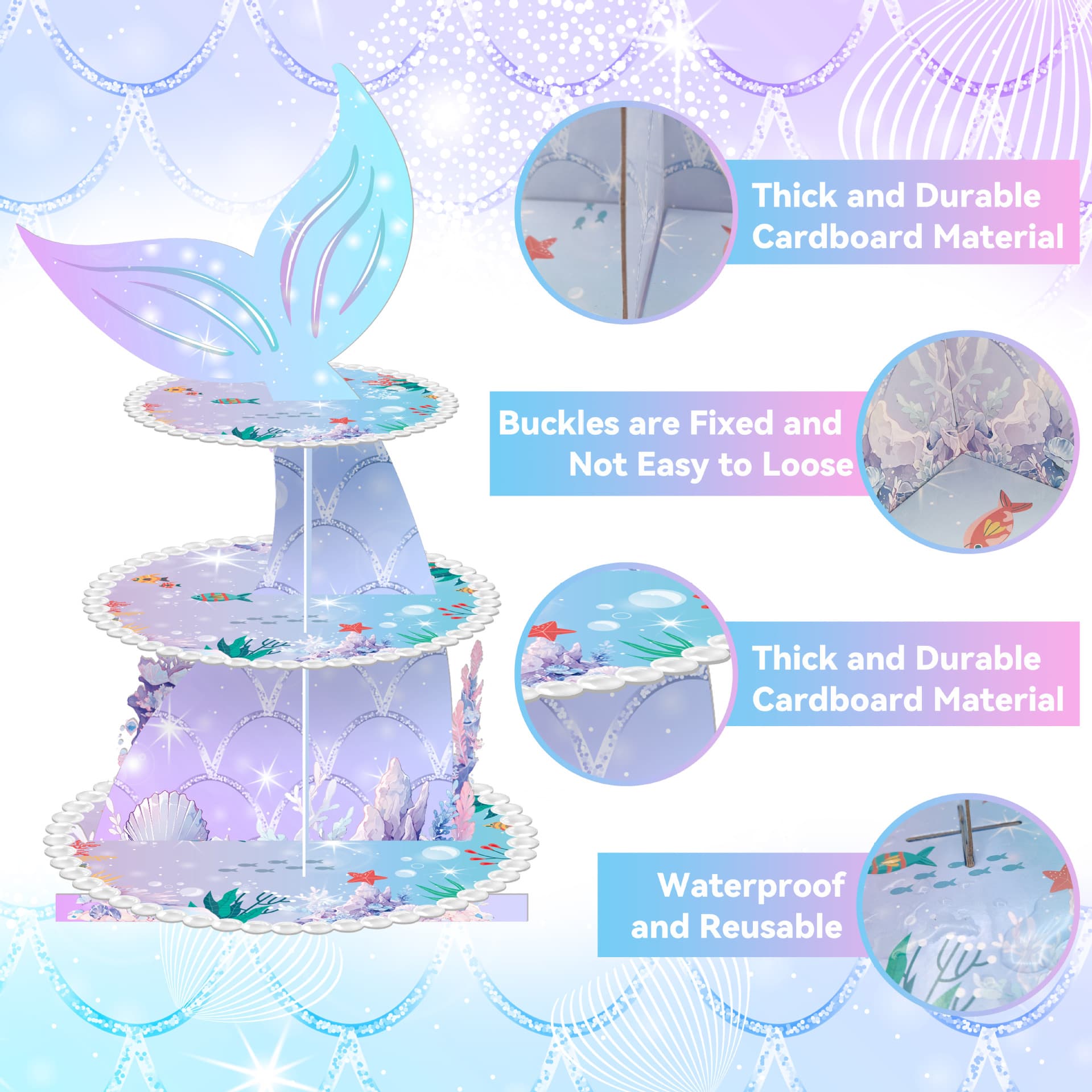 Disposable Three-layer Cartoon Mermaid Cake Stand Birthday Party Supplies Suitable For Office Cultural Scenery Decoration