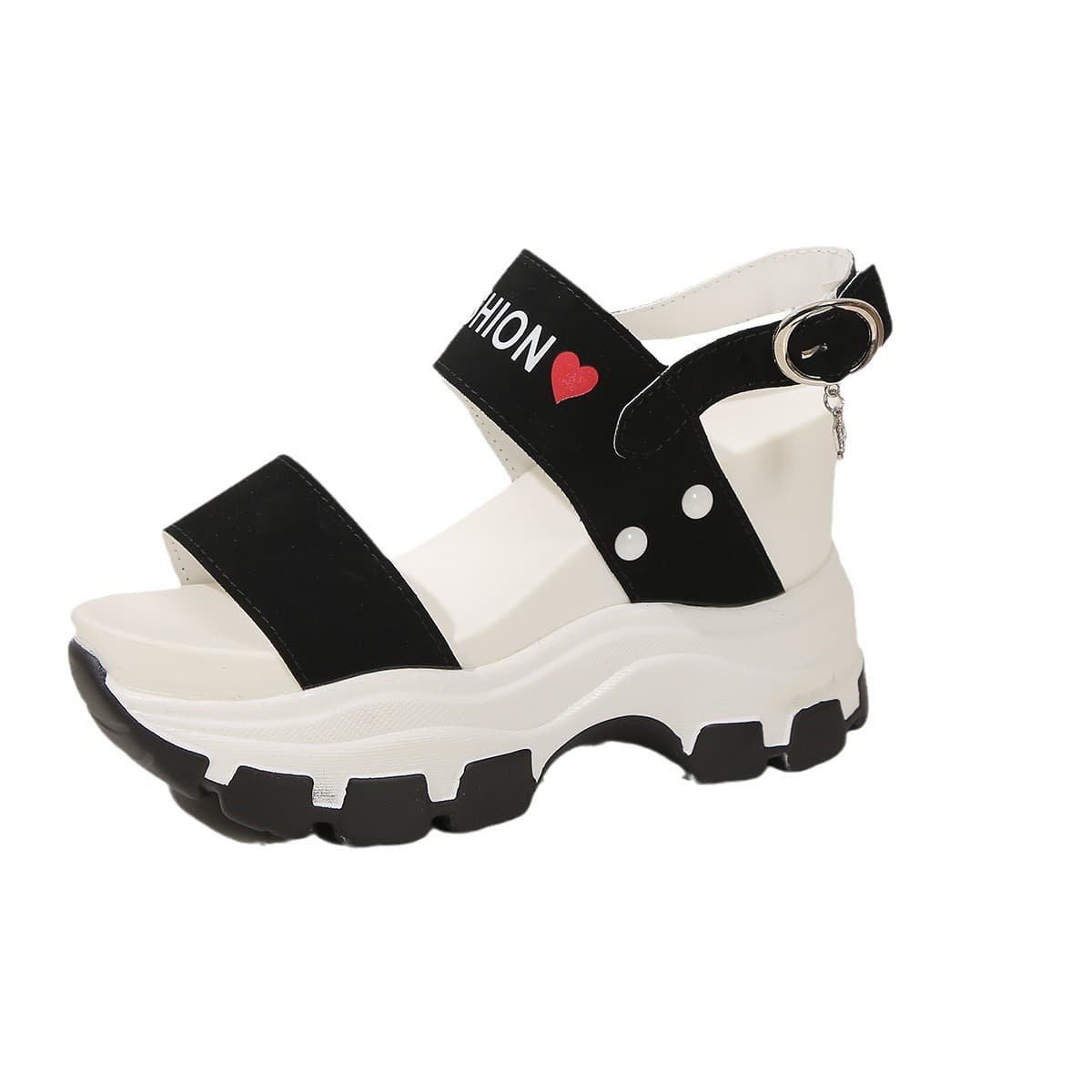 New AliExpress European and American Wedge Thick Heel Round Toe Open Toe Letter One-Strap Buckle Women's Plus Size Sandals