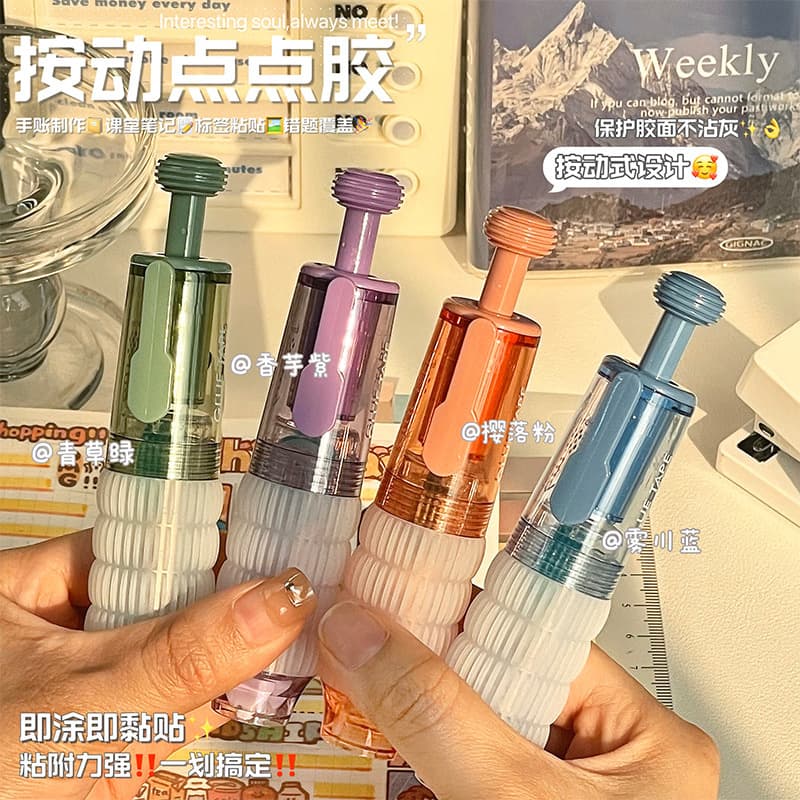 New Push-Type Dot Glue Pen with High Viscosity, Replaceable Refills, Correction Tape Style Dot Double-Sided Tape for Students