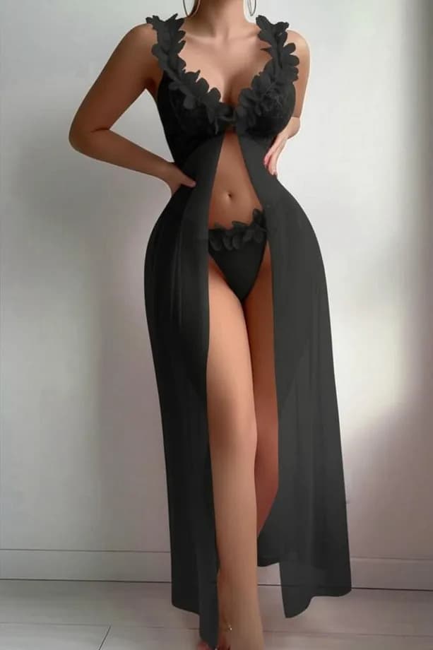 Yimenglan Cross-Border New European and American Style Split Lace Camisole Dress Long Dress Women Sheer Floral Lace Sexy Lingerie