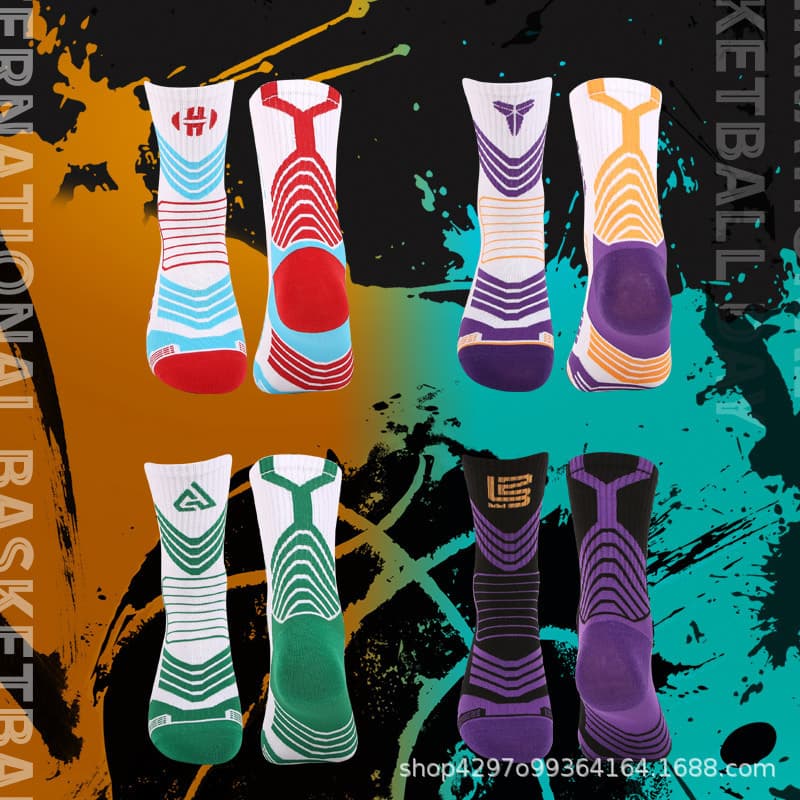 NBA Basketball Socks Men's High Top Wear-Resistant Moisture-Wicking Cotton Socks Star Player Elite Game Socks Long Tube Student Sports Socks