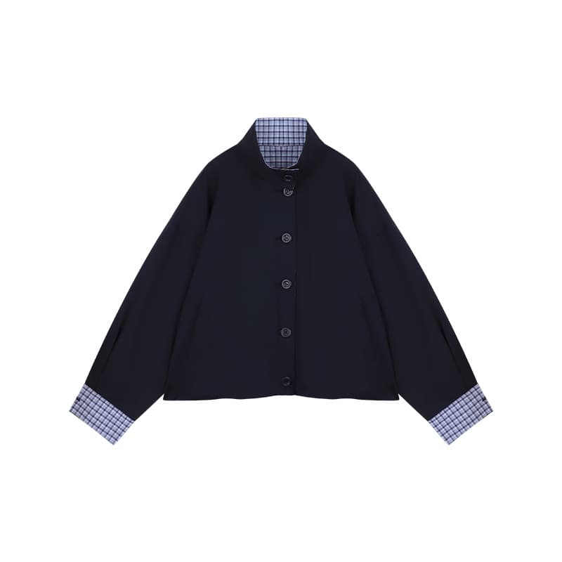 Amybaby Girls Top Autumn 2025 New Loose Casual Plaid Collar Patchwork Techwear Jacket