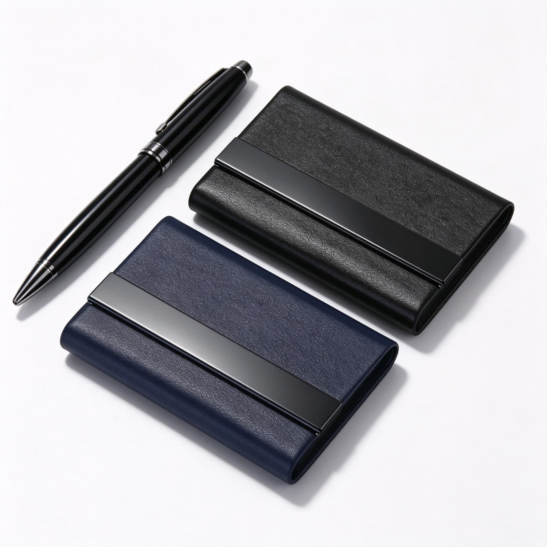 Business Metal Leather Card Holder Titanium Black Men's Name Card Box Super Fiber Bank Card Wallet Office Cultural Goods