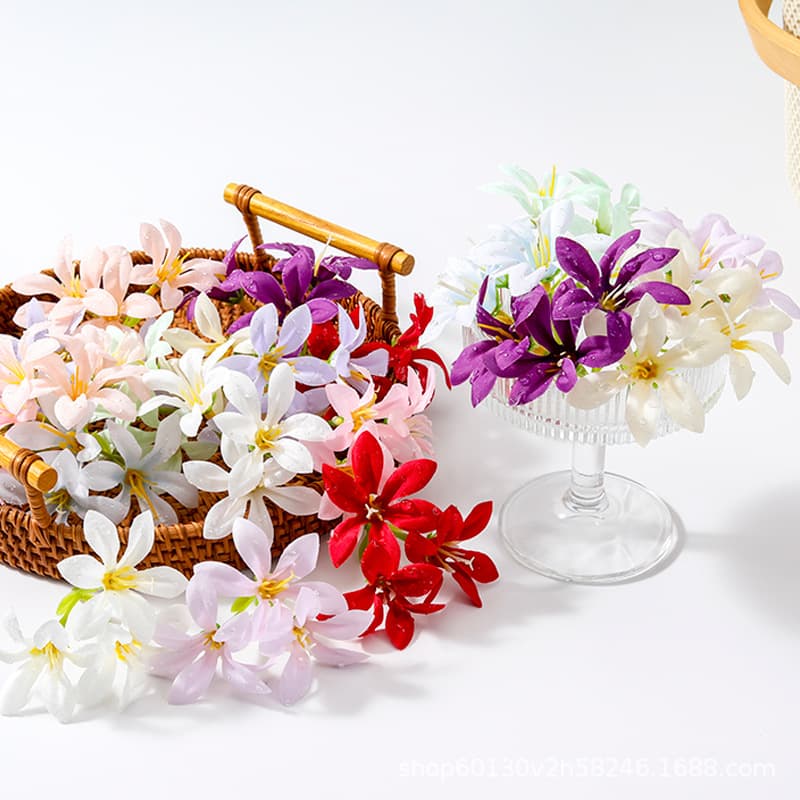 Cross-Border Dew Lily Artificial Flower DIY Material Kit Flower Head Headdress Garland Wall Decoration Accessories Wholesale