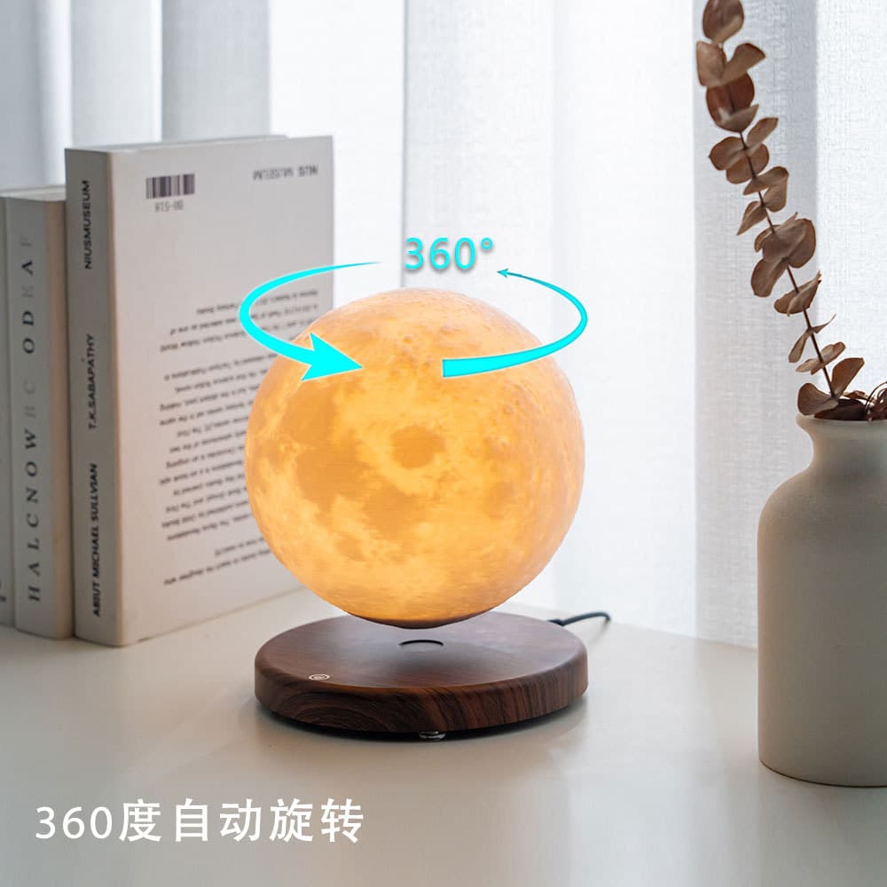 Magnetic Levitation Moon Lamp Creative 3D Printed Moon Black Tech Magnetic Floating Smart Desk Lamp Source Factory Wholesale Customization