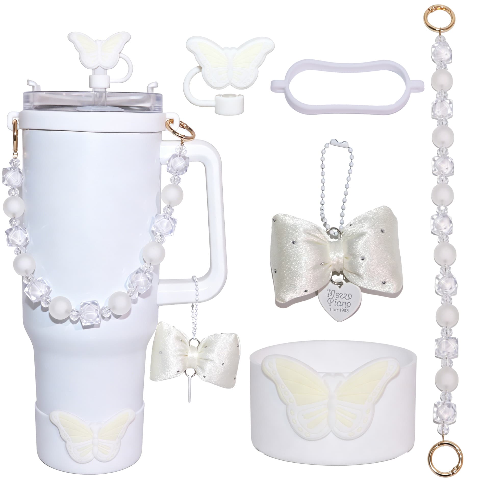 New Stanley Butterfly 5-Piece Silicone Accessories Straw Cap Anti-Slip Silicone Pad