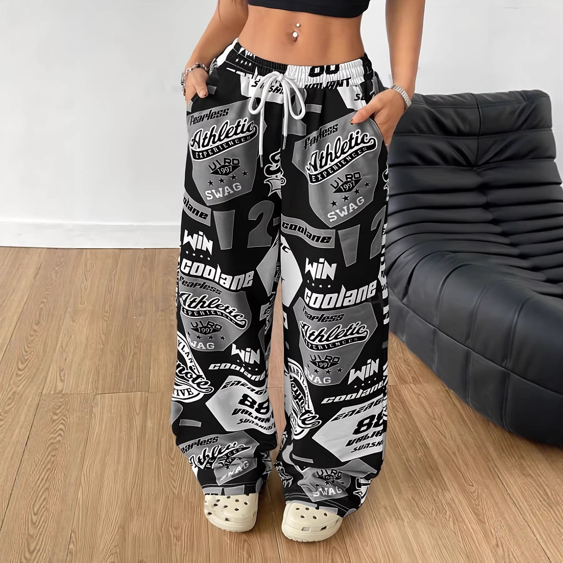 In Stock 2026 Cross-Border European and American Spring/Summer Women's New Hot Girl Style Pocket Street Print Loose Casual Long Pants