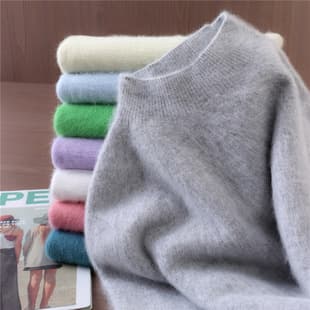Cross-Border Autumn/Winter New Style Mink Velvet Women's Pullover Half High Neck Warm Knit Base Layer Cashmere Sweater Top Wholesale