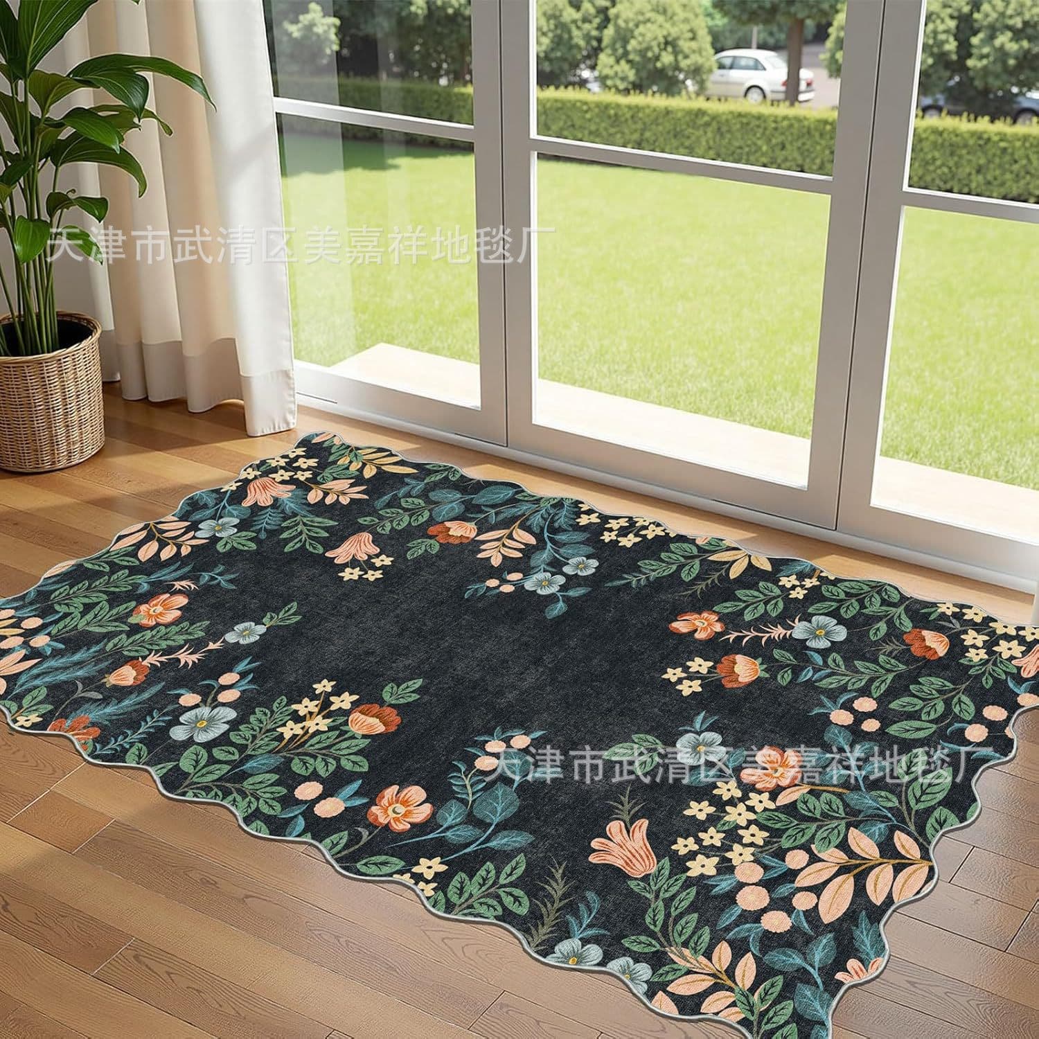 Cross-border Nordic flower imitation cashmere living room bedroom bedside blanket absorbent non-slip mat bathroom bathroom decorative floor mat