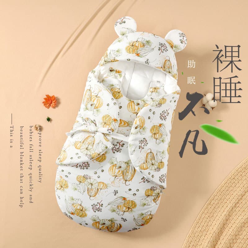 Baby pure cotton sleeping bag, spring and autumn style, thickened winter swaddle blanket, soothing and anti-startle sleeping aid, newborn swaddle.