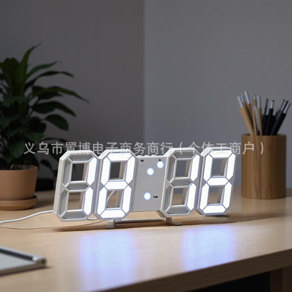 3D digital alarm clock home desktop clock wall hanging living room high-end creative LED wall hanging electronic table clock hanging watch