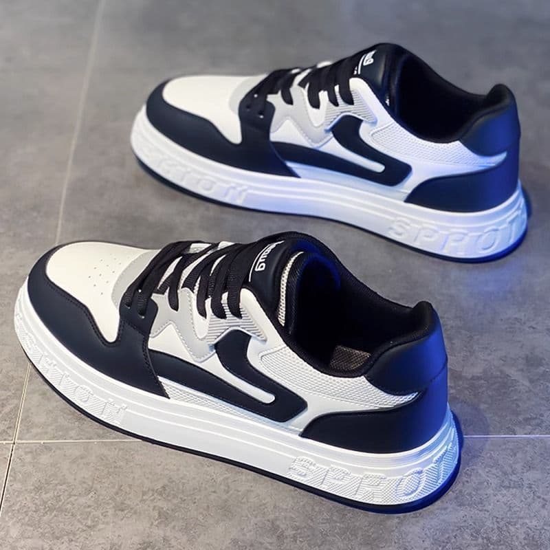 Men's Winter Shoes, Mesh Breathable Casual Sneakers, Black and White Versatile Leather Shoes for Men