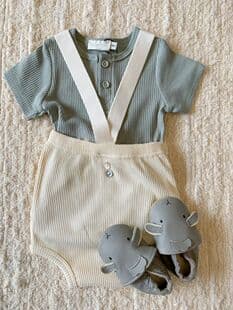 Nordic Style Infant Spring/Summer Set 2025 New, Baby Boy and Girl Ribbed Top with Diaper Cover Shorts, Cotton