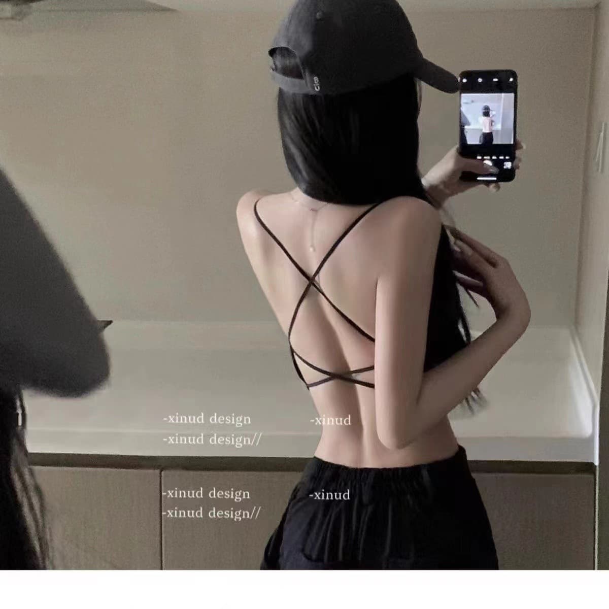 Sexy Cross-Strap Backless Camisole for Women, Small Bust Enhancing, Revealing Back, Hot Girl Lingerie, Summer 318-1 #