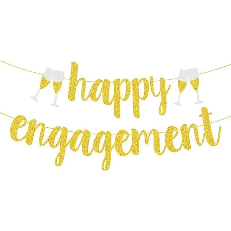 Engagement Wine Glass Banner with Gold Glitter, European and American Bachelorette Party Supplies, Scene Decoration, Glitter Streamer