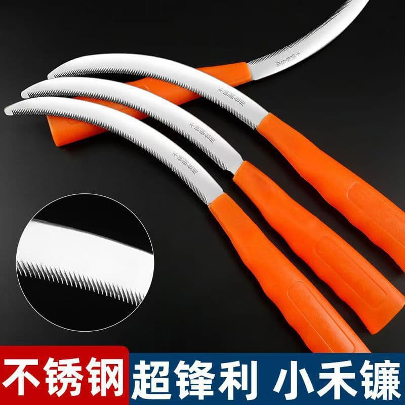 Stainless Steel Serrated Sickle Grass Cutting Knife Agricultural Fine Tooth Small Grain Sickle Chive Knife Harvesting Weeding Sickle