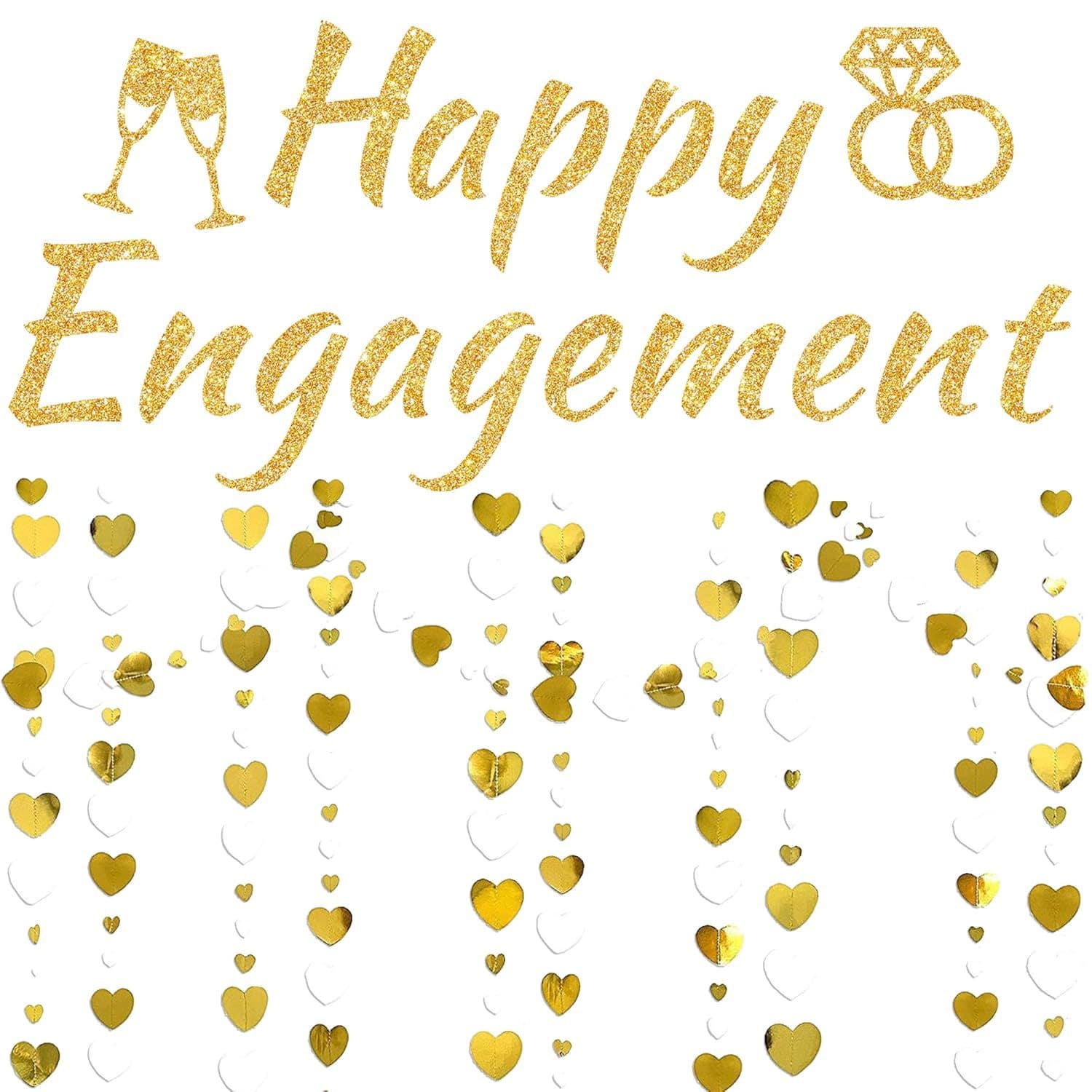 Engagement Party Background Decoration Happy Engagement Banner Gold Heart Tissue Garland