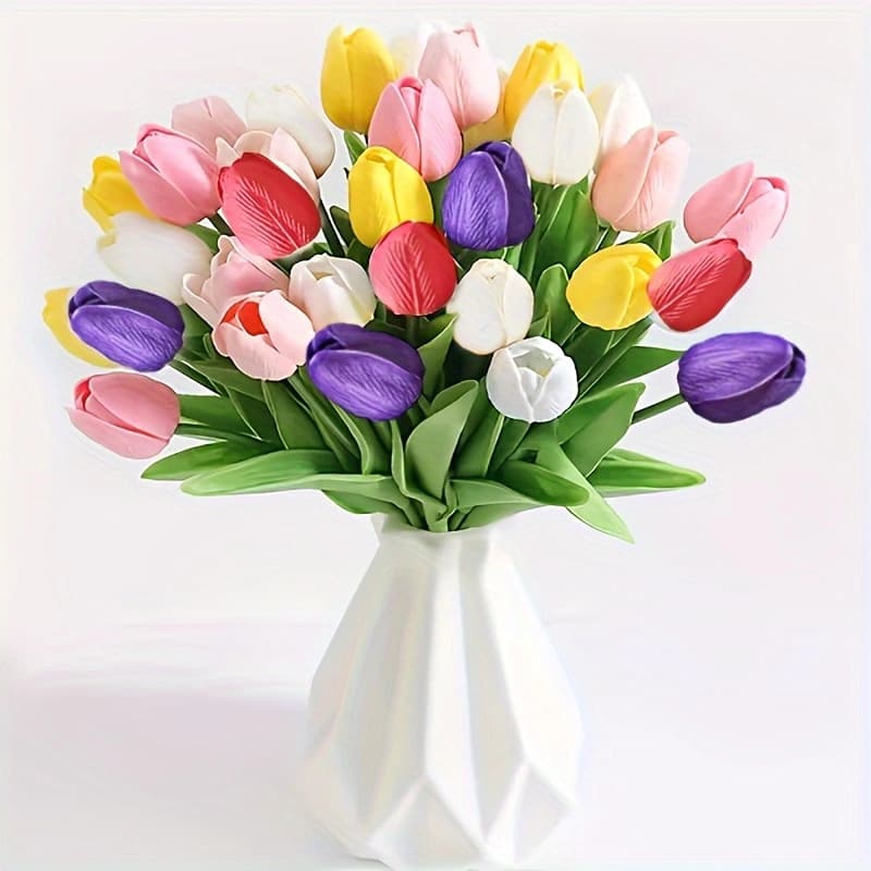 High-End PU Tulip Artificial Flowers Exclusively for Cross-Border Sales, Suitable for Home, Hotel, Wedding Photography Props, Realistic Touch, Wholesale