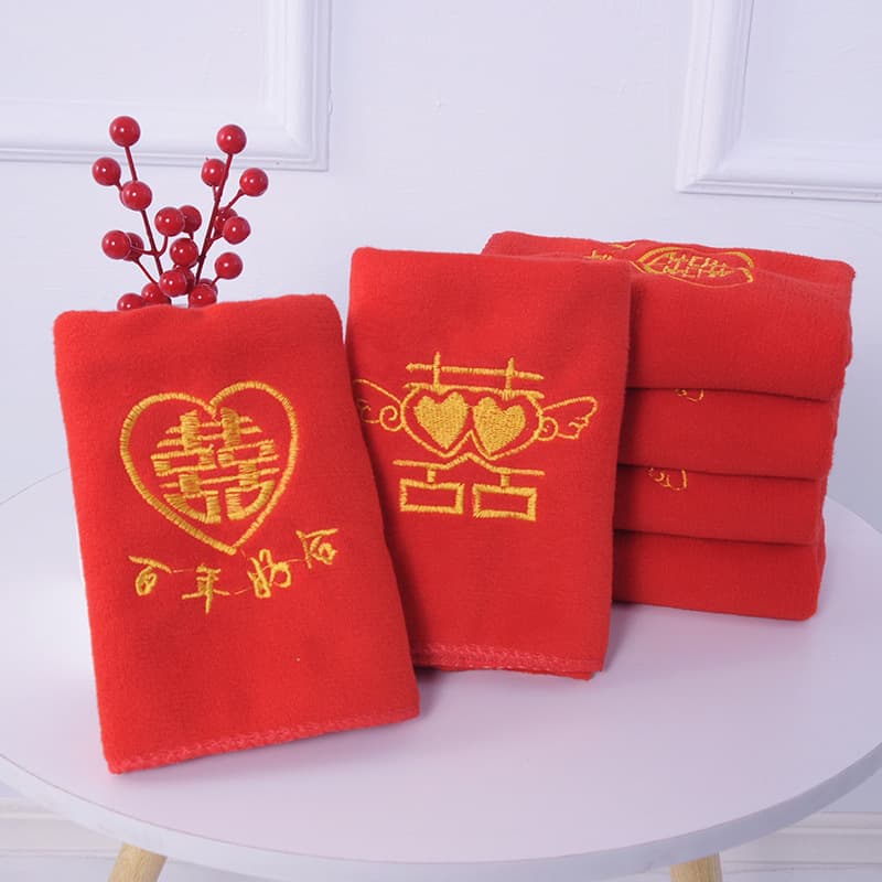Red Wedding Couple "Xi" Character Thickened Favors Towel - Non-Cotton Return Gifts, Thickened Big Red Face Towel