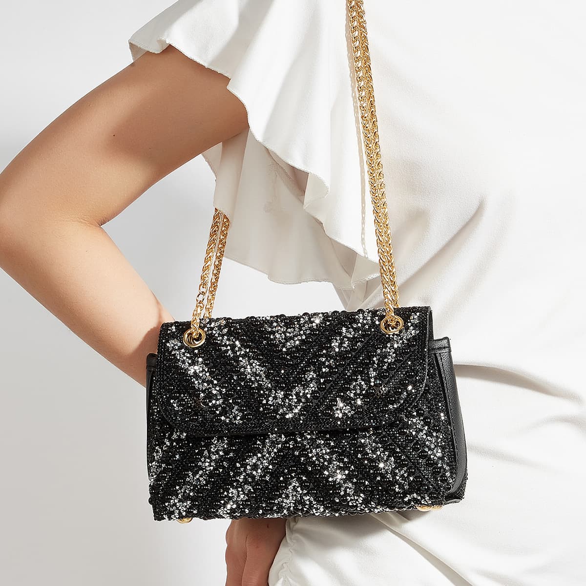 Evening bag, shiny pearl clutch, wedding matching cheongsam, full diamond clutch, shoulder chain crossbody bag, light luxury