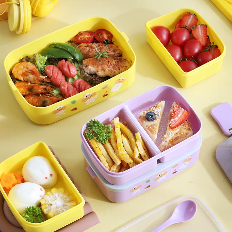 Creative Double-Layer Compartment Lunch Box, Student Insulated Lunch Box, Microwave-Safe Portable Fresh-Keeping Box with Compartments