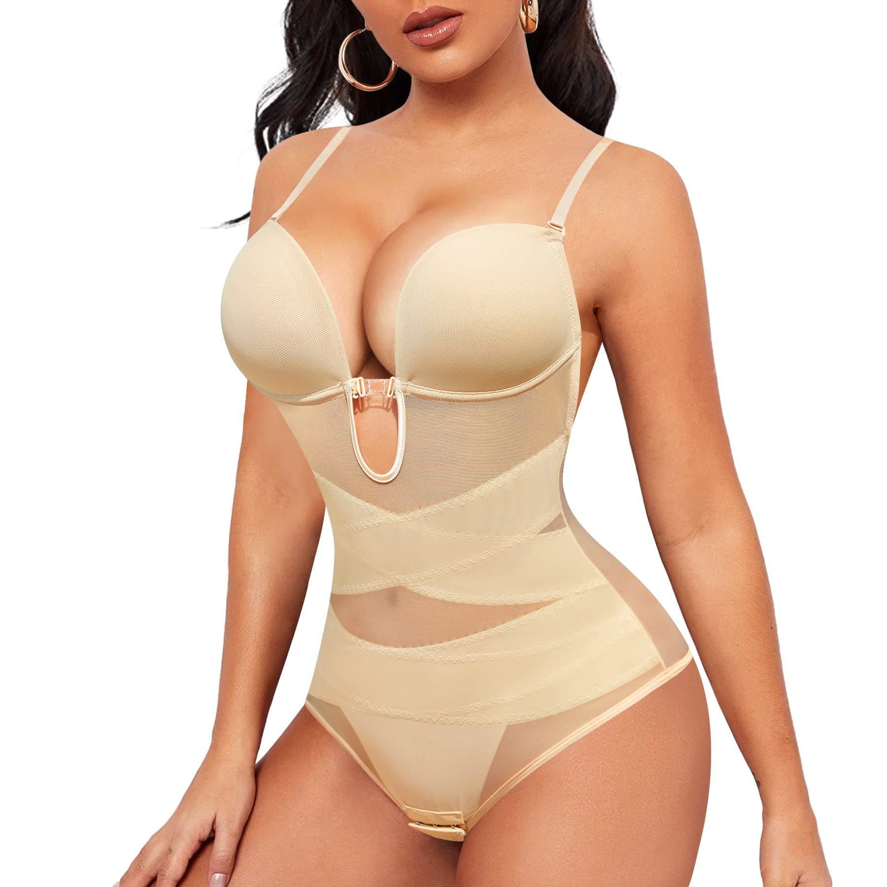 Cross-border Europe and America Hot Selling Women's Bodysuit U-shaped Strap Slimming Base Layer Open Crotch Waist Cincher Bodysuit