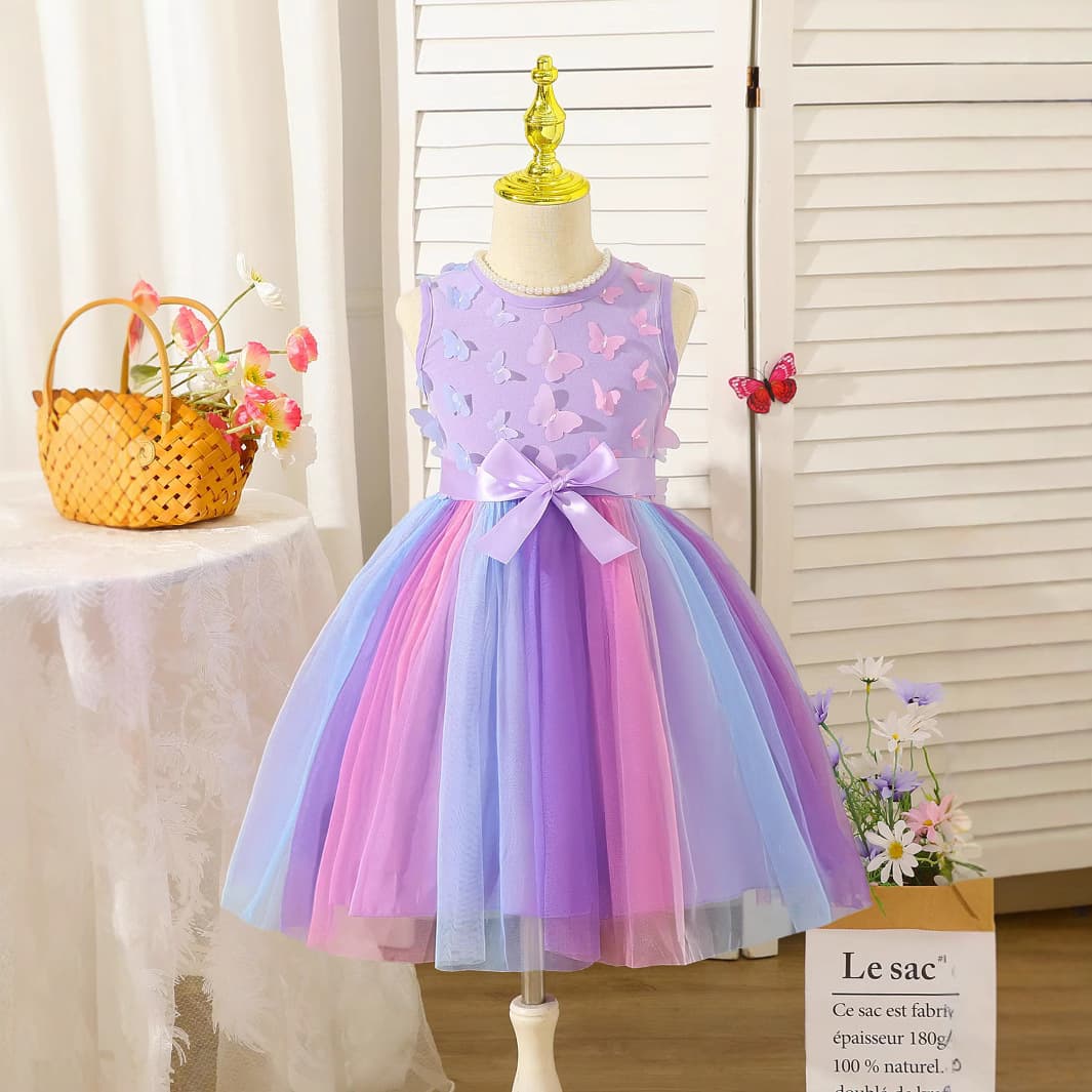 Summer cross-border bestseller for girls, elegant princess dress with butterfly mesh belt and back zipper design