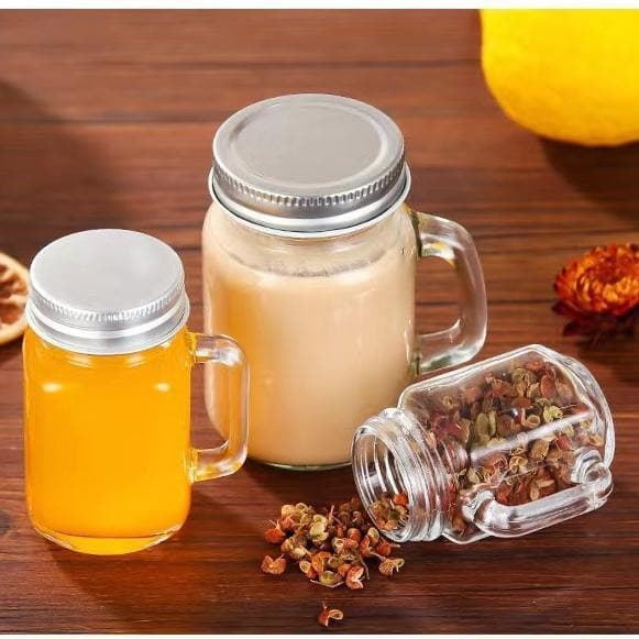 Transparent glass jar with handle, small capacity, creative lid, high-looking mason cup, coffee cup, sealed jar, jam bottle