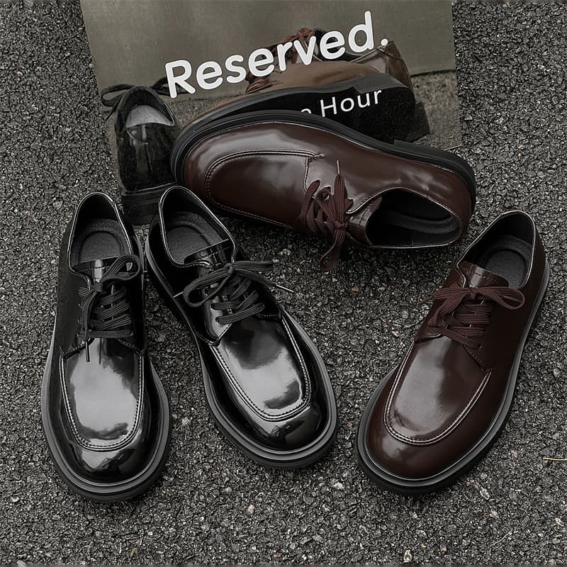 Casual Leather Shoes Men/Women Niche Commuting Square Toe Derby Shoes Trendy Inner Height Increasing British Groom Shoes 18140-J