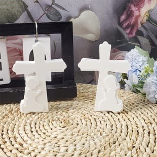 S0751 Cross Boy Girl Praying Ornament Decoration Cement Plaster Mold DIY Silicone Mold