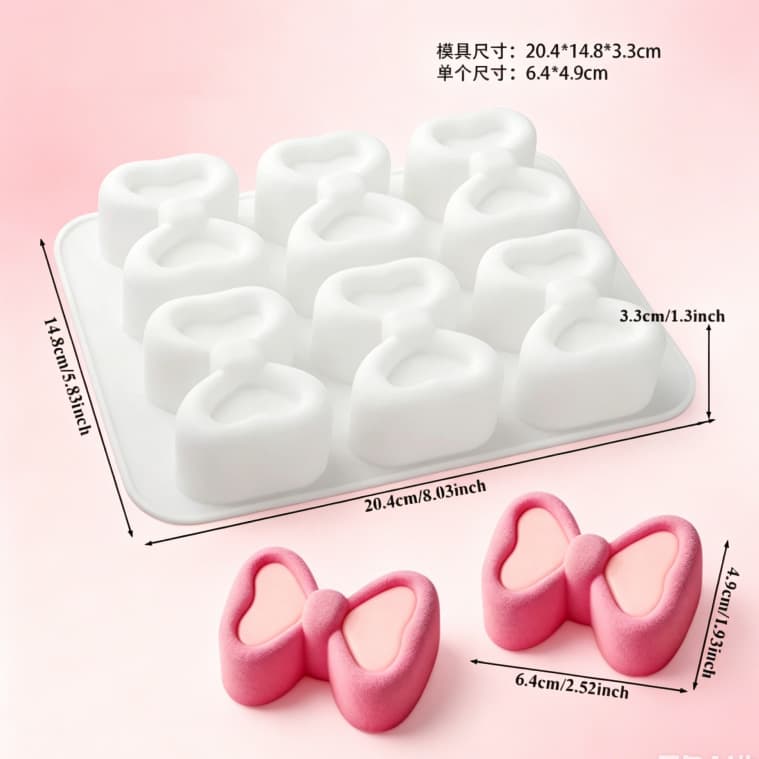 6-Connected Bow Shape Pudding Mold Baking Silicone Mold Cake Mold Mousse Dessert Milk Pudding Silicone Mold