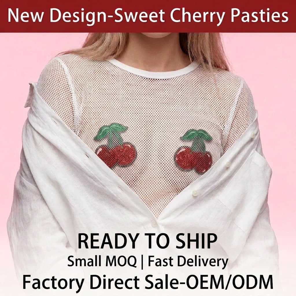 Kaya New Invisible Nipple Covers, Cute and Sweet Cherry Design, Summer Disposable Breast Stickers