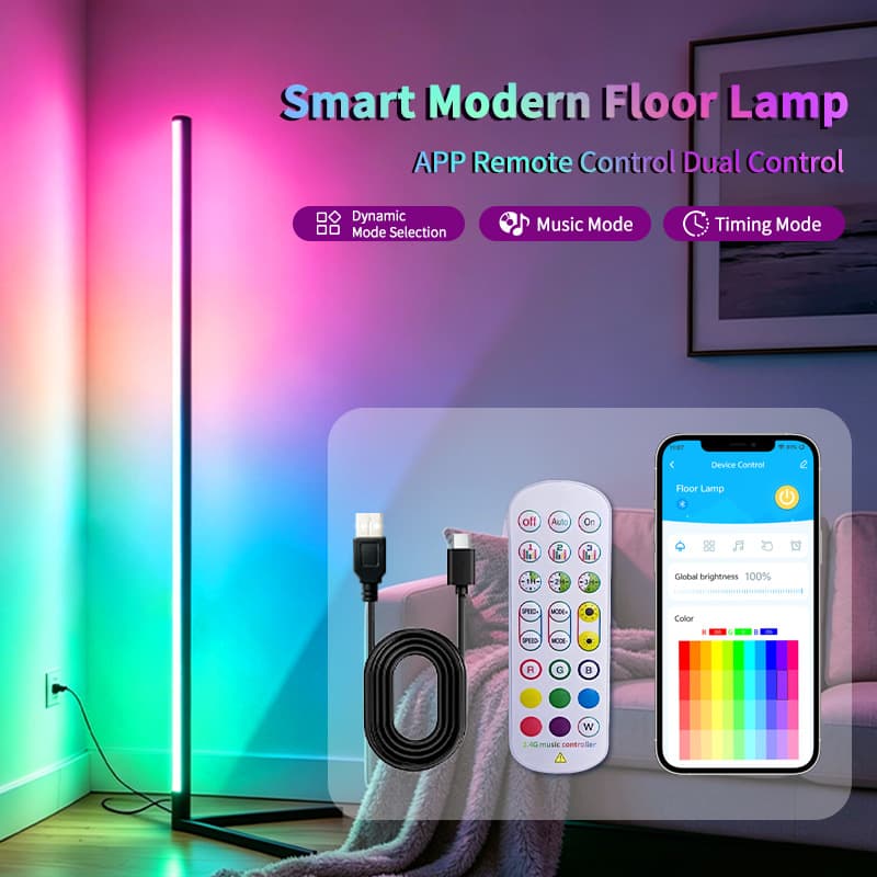 RGB wall corner floor lamp USB Bluetooth APP + remote control dual control music pickup living room e-sports live broadcast vertical lamp